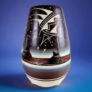 Navajo Pottery Vase Signed Keda Sgraffito Etched Southwest Native American Art